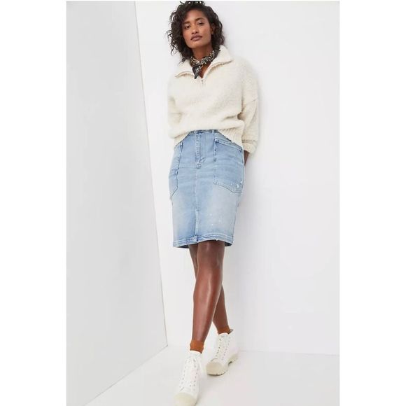 Anthropologie Pilcro & The Letterpress Light Blue Denim Midi Skirt Size 4 - Picture 1 of 6